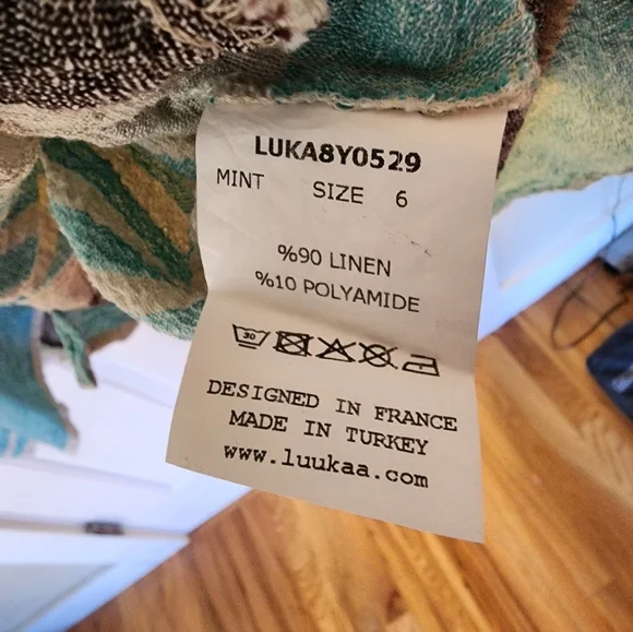 Luukaa Karen Tunic Linen Size 18 Cream & Mint Lagenlook Artsy - Picture 3 of 9